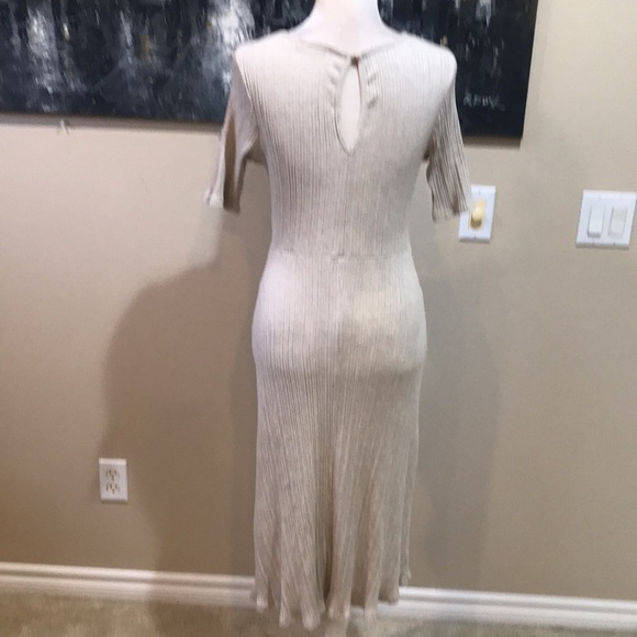 GILLI Tan/Cream Cotton Blend Sweater Dress Scalloped Hem Tie Back/Front-L - Picture 8 of 12
